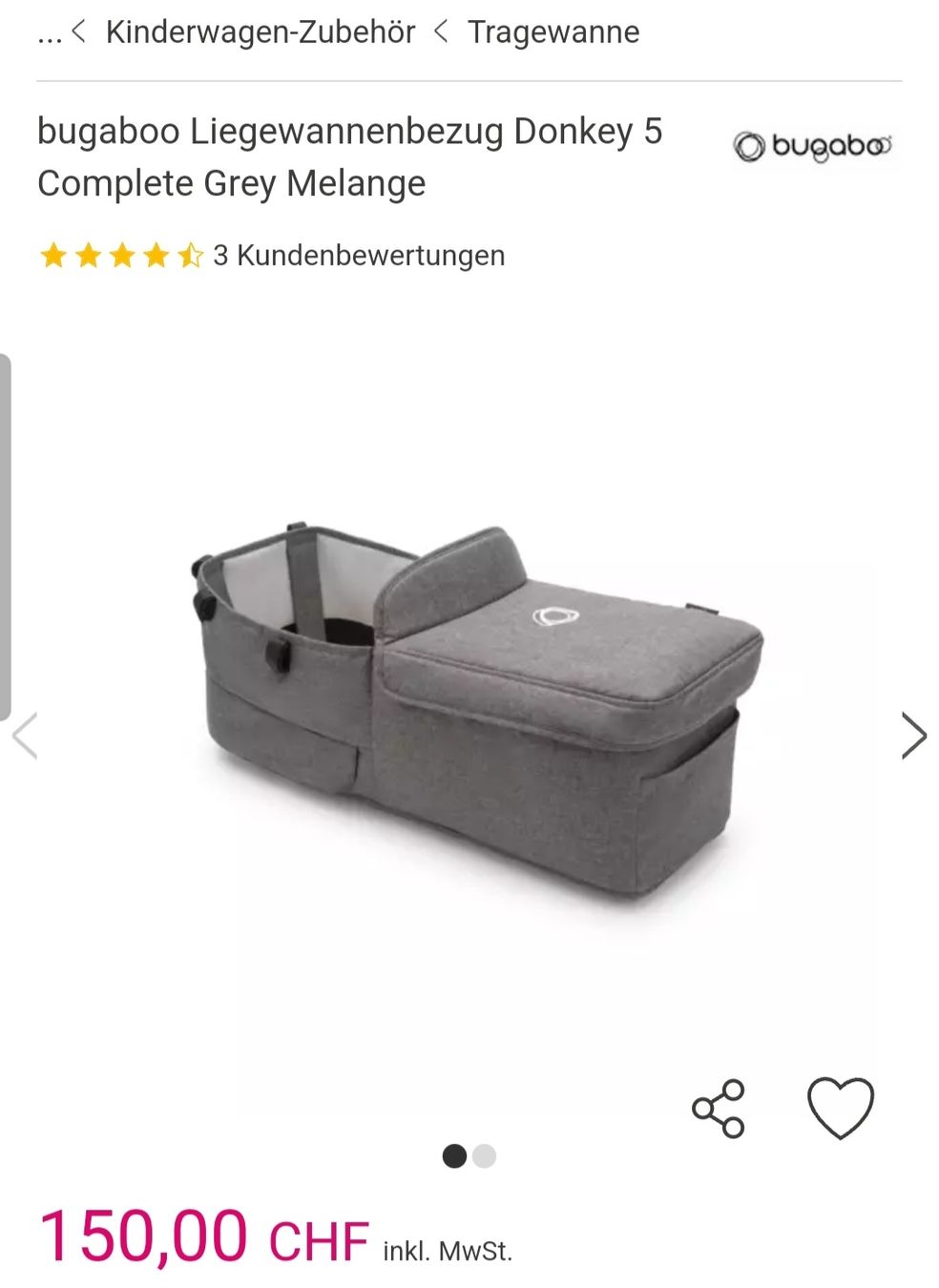 Bugaboo Carrozzine: bugaboo Liegewannenbezug Donkey 5 Complete Grey Melange – Nuovo (secondo la descrizione) da Bern venduto da DiesUndDasBern