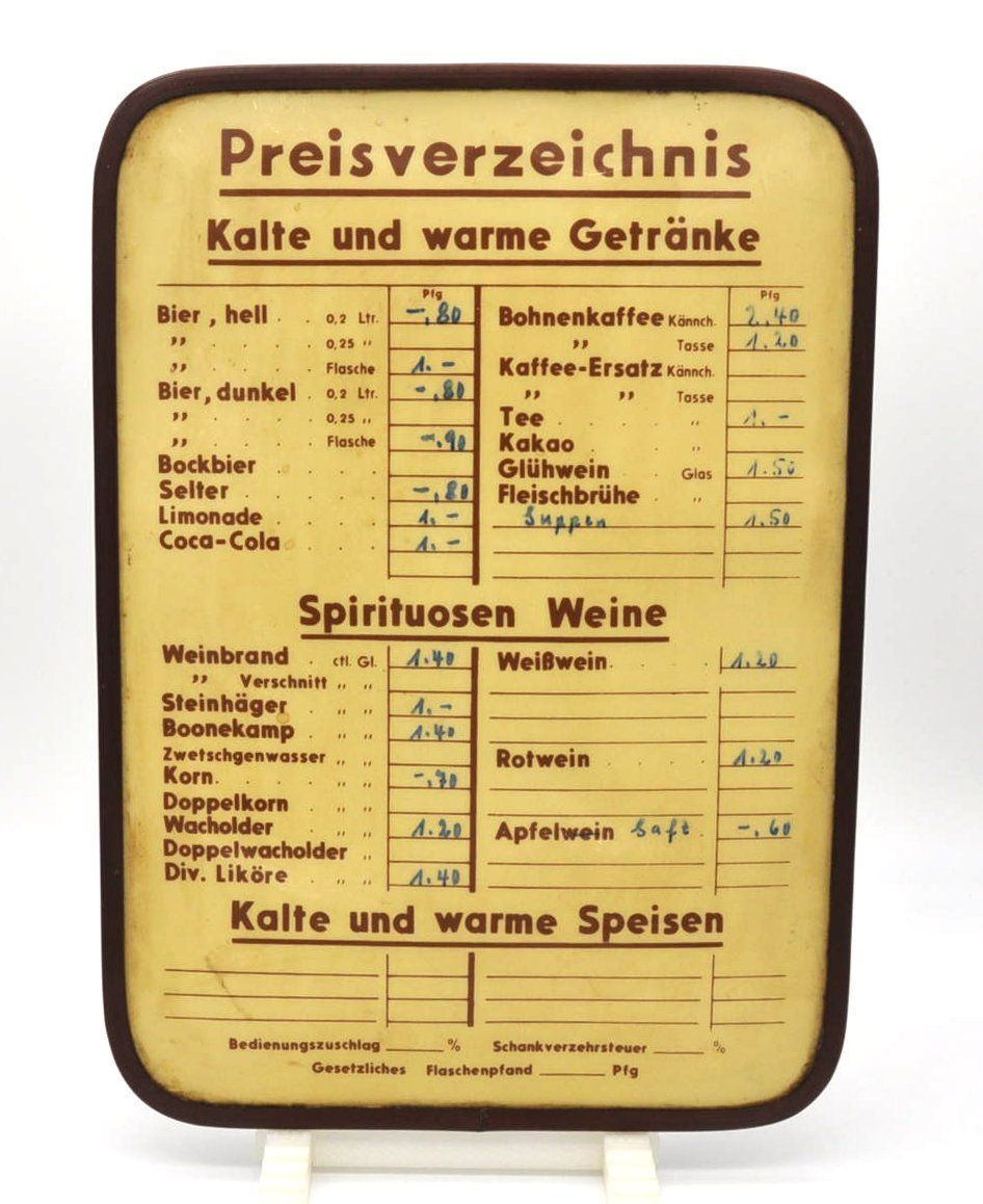 Insegne: Preisschild einer Gaststätte 50/60er – Usato da Uerkheim venduto da fabulafero