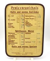 Preisschild einer Gaststätte 50/60er