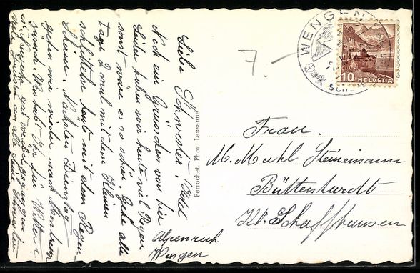 Cartoline postali: Wengen, Winteransicht mit Skifahrern und – Usato da Berlin venduto da bartko-reher 1