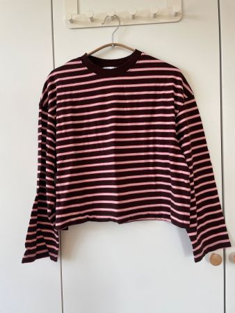 Bershka Gestreiftes Longsleeve Cropped Oberteil Gr. XS Braun
