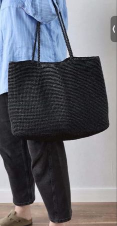 Large Black Woven Raffia Tote Bag - Hand made! Exclusive.