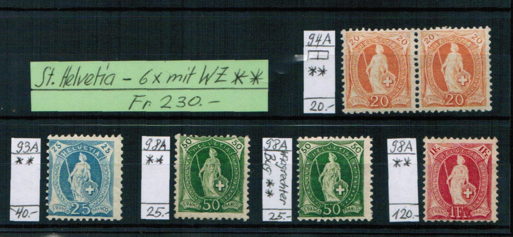 Tutti i francobolli: St.Helvetia - 6 x mit WZ ** postfrisch – Nuovo (secondo la descrizione) da Bern venduto da peri02