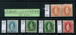 St.Helvetia - 6 x mit WZ ** postfrisch