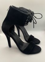 Schwarze Lace-Up Stiletto High Heels Sandaletten Gr. 36