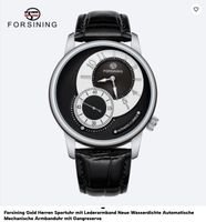 Forsining Automatik Armbanduhr Leder Neu 40mm Schwarz Herren
