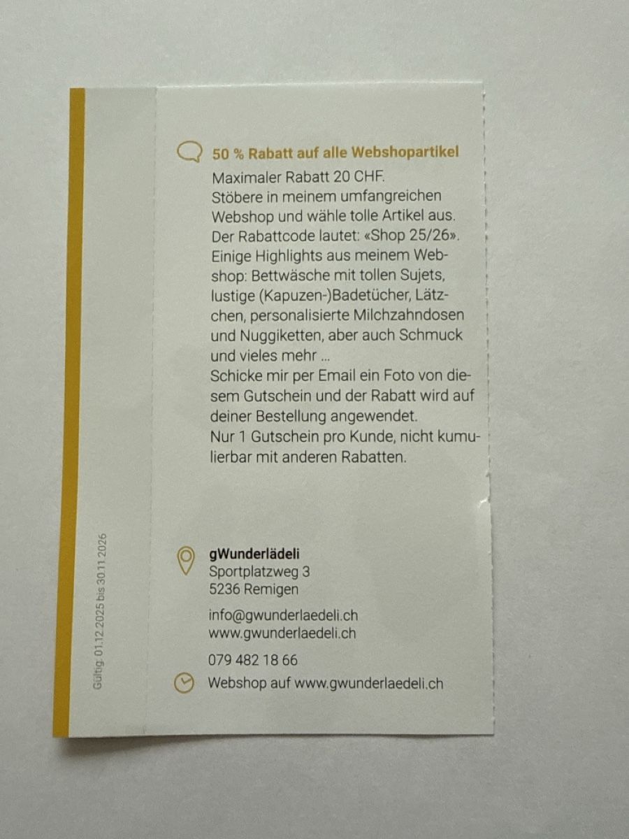 Buoni: 2für1 Gutschein gWunderlädeli – Nuovo (secondo la descrizione) da Veltheim AG venduto da N377Y 1