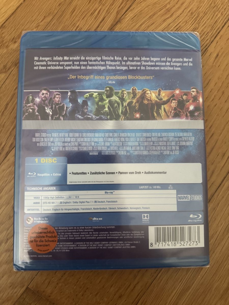 Tutti i DVDs: Marvel Avengers Infinity War Blue Ray – Nuovo e nell'imballaggio originale da Sursee venduto da giu_205 1