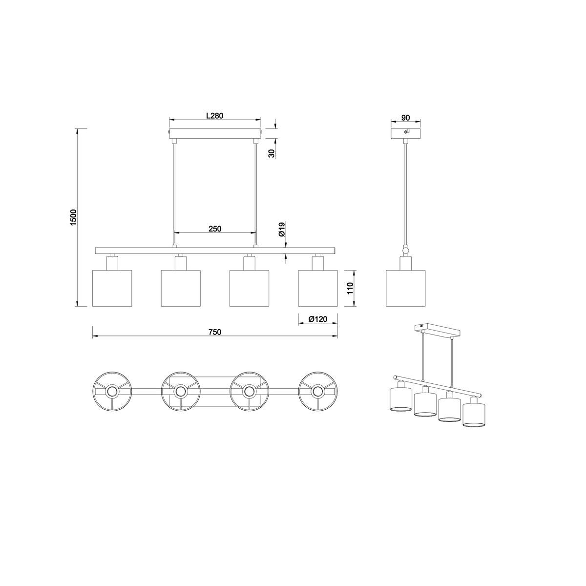 Lampadari & plafoniere: Pendelleuchte, 4 Spots, 150 cm x 75 cm – Nuovo (secondo la descrizione) da Kreuzlingen venduto da Smart-Light 9