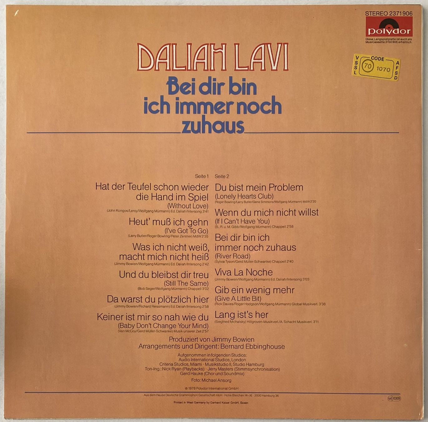 Dischi in vinile: Daliah Lavi, Bei dir bin ich immer noch zuhaus – Usato da Flums venduto da Empe1 1