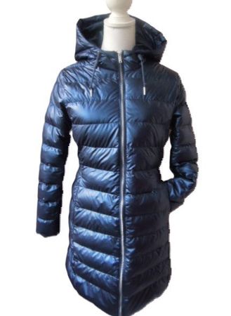 Gr. 34 DEELUXE tolle Winterjacke 85cm lang mittelblau Glanz