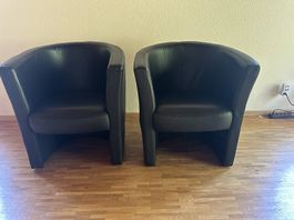 2 Schwarze Clubsessel / Loungesessel aus Kunstleder