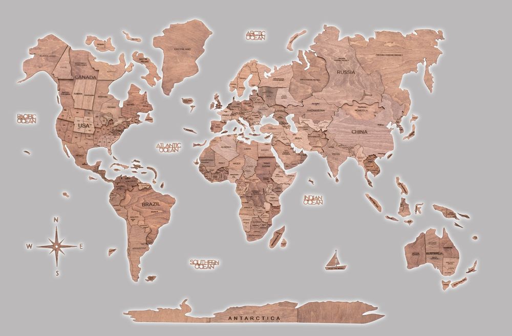 3D-Holzweltkarte Mit LED - Eine Faszinierende Wanddekoration | Acheter ...