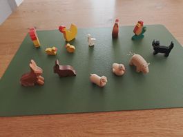 13 Holztiere Bauernhof Figuren gebraucht