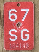SG 67 - VELONUMMER - FAHRRADSCHILD - PLAQUE DE VELO - SG 67
