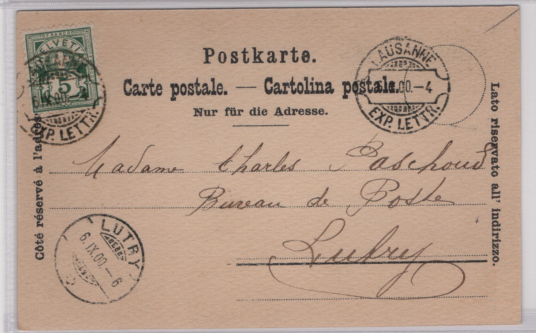 Ansichtskarten: Ansichtskarte Seegelschiff mit Rasierklingen-St. 06.IX.00 – Gebraucht aus Gordola von tist 1