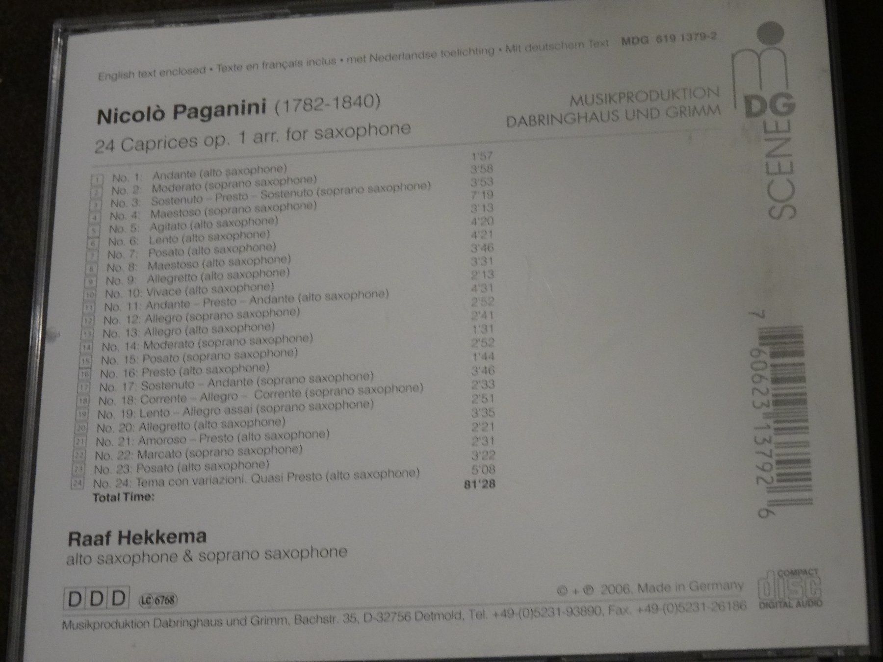 CD: Paganini - Caprices op.1 - Hekkema CD – Usato da Olten venduto da Disc-Ausverkauf 1