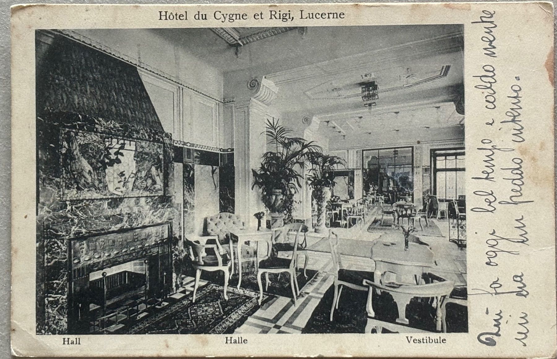 Cartoline postali: Luzern, Hotel du Cygne et Rigi, 1921 – Usato da Frauenfeld venduto da Merk52