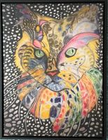 Kunstwerk Katze bunt abstrakt mit schwarzem Rahmen