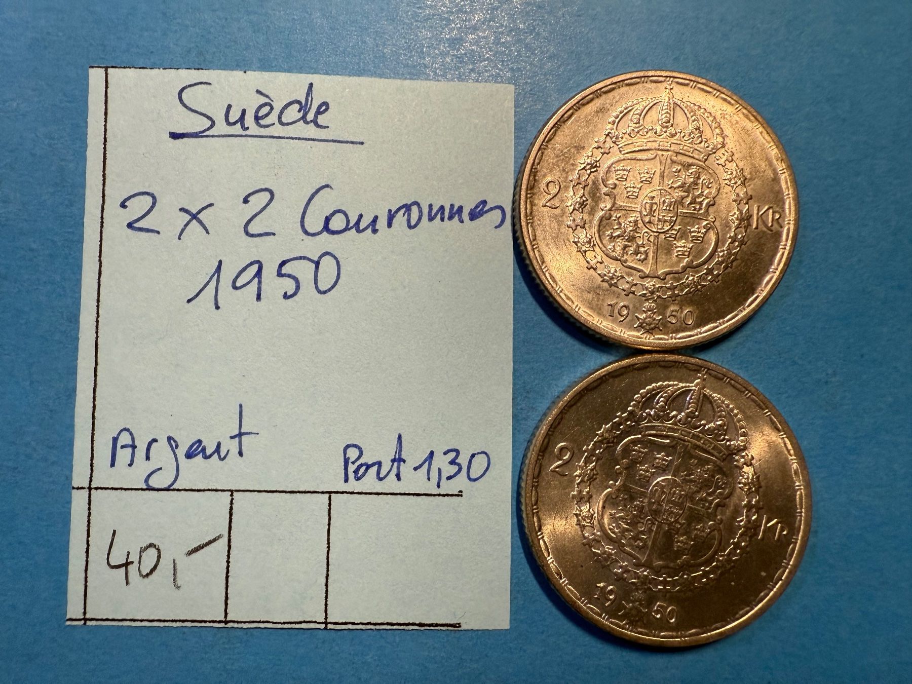 Tutti le monete: SUEDE : 2 X 2 COURONNES 1950 - ARGENT – Usato da genève venduto da GEnumist