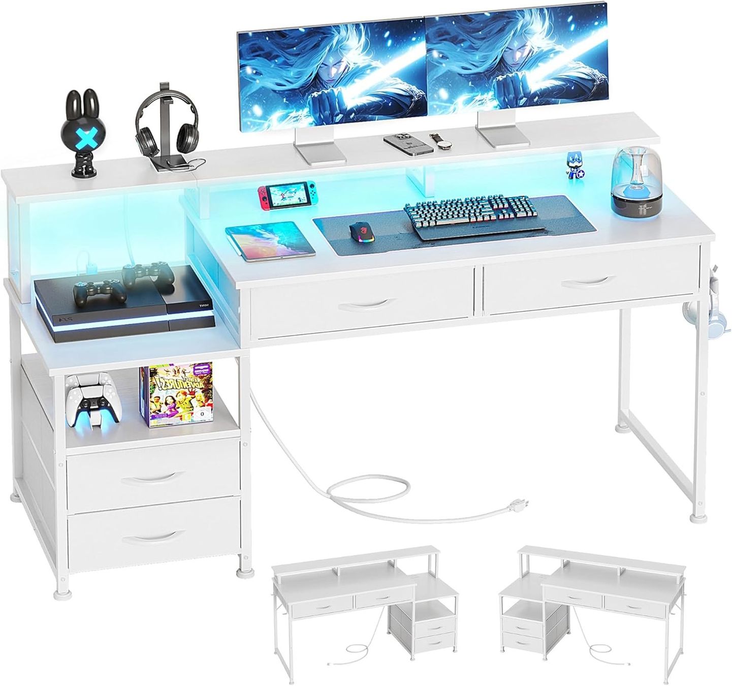 Scrivanie: Computerschreibtisch mit 4 Schubladen & LED weiss – Nuovo e nell'imballaggio originale da Dietikon venduto da Abverkauf10