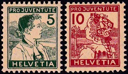 Alle Briefmarken: 1915, Pro Juventute "Trachtenbilder" Nr. J2-3, postfrisch ** – Neu (gemäss Beschreibung) aus Aesch BL von toffifee09