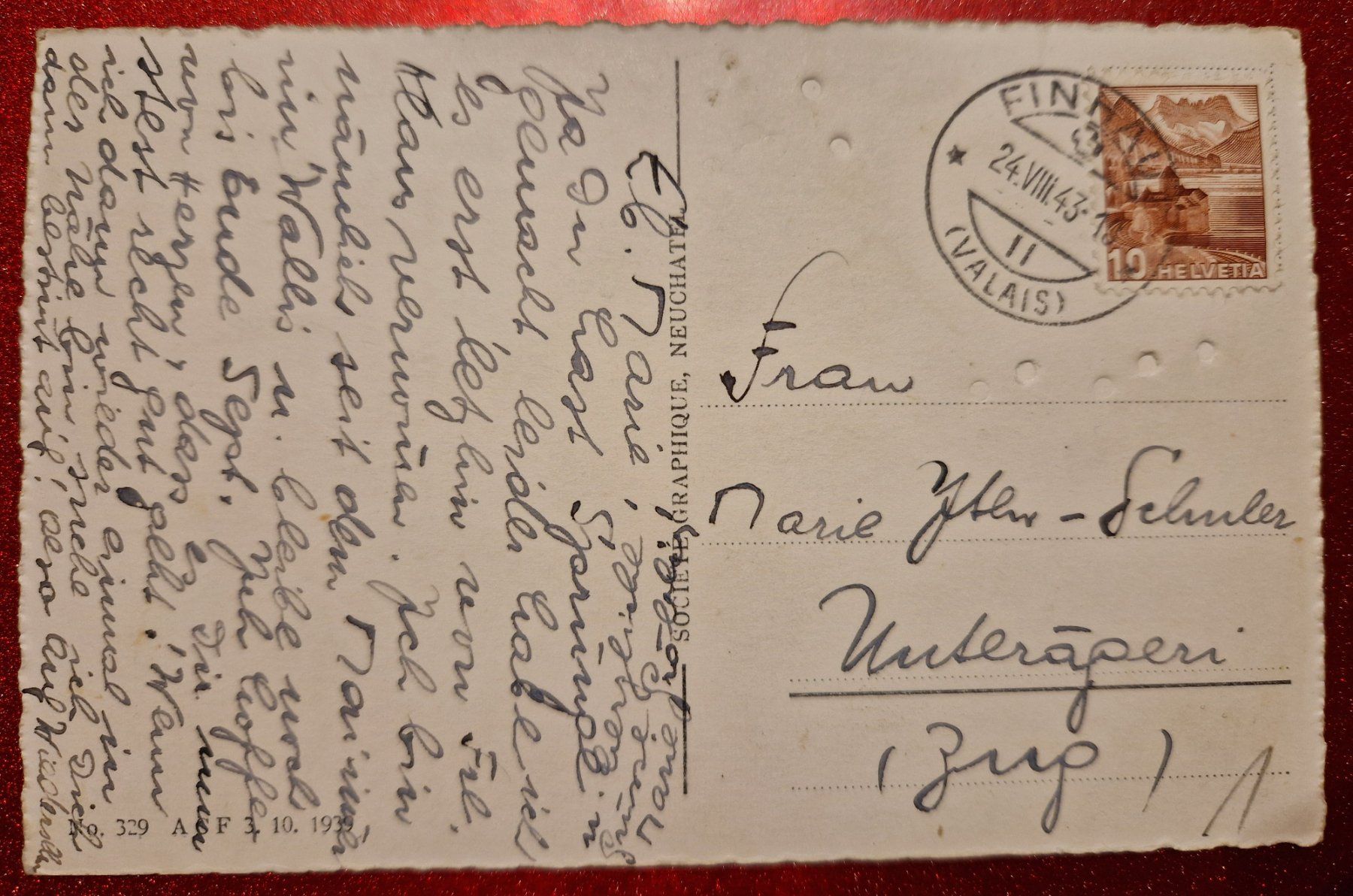 Cartoline postali: Finhaut VS 1943 – Usato da Melchnau venduto da Fishel 1