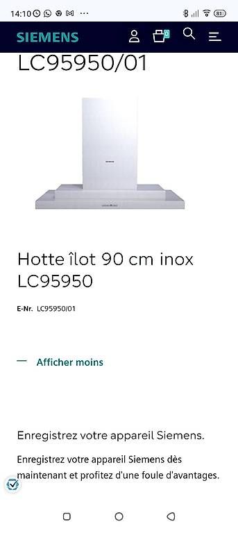 Dampfabzug: Hotte Siemens 90 cm double, pour îlot  – Gebraucht aus Blonay von acs_jx8z
