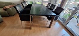 Esstisch mit 2 Ansteckplatten und 6 Stühle