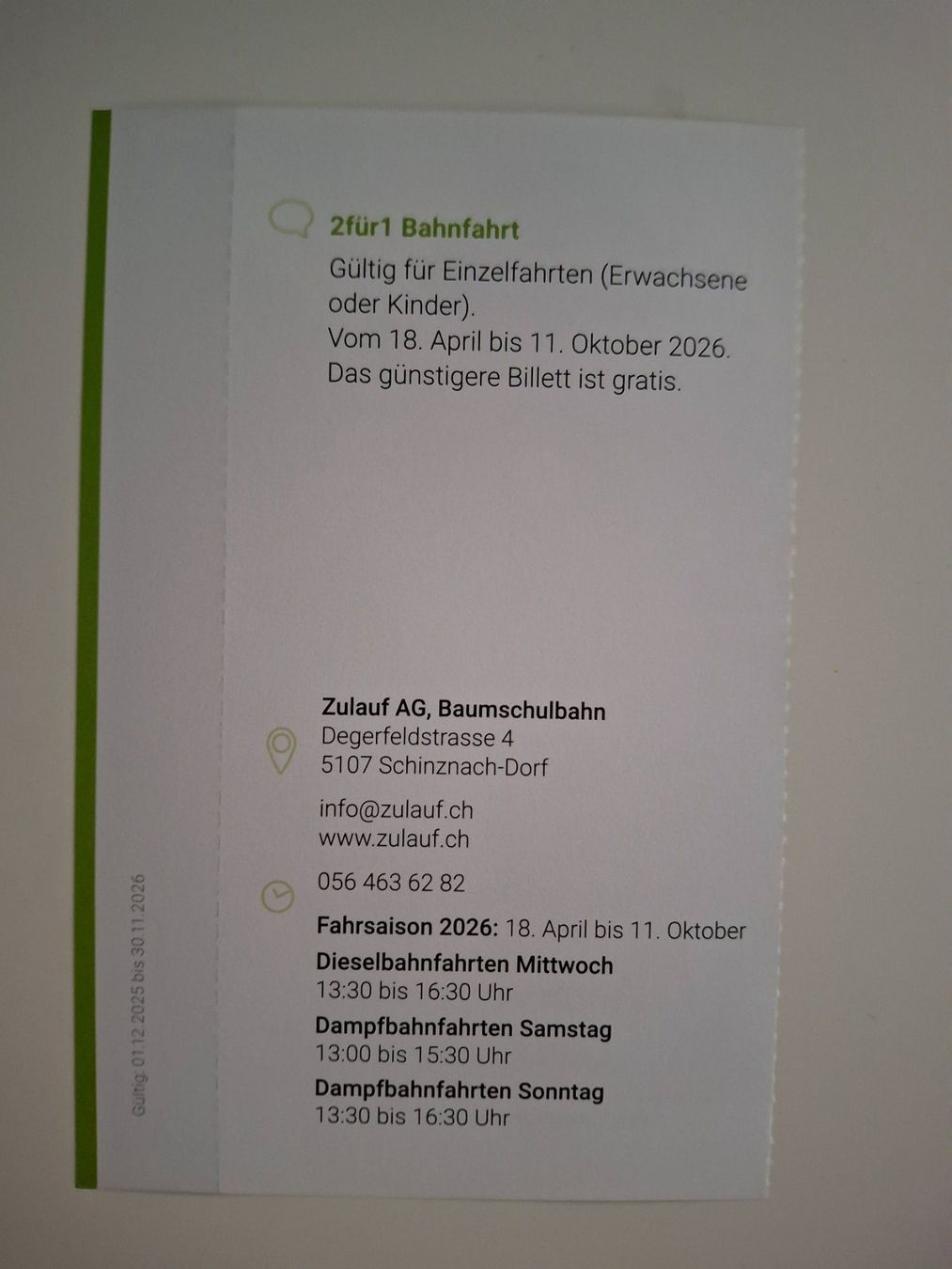 Buoni: 2für1 Ticket! Baumschulbahn Zulauf AG – Nuovo (secondo la descrizione) da Walterswil SO venduto da mel_5b2h 1