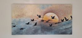 HandemaltesBild 100x50 cm Acryl auf Leinwand, Gänse, Unikat