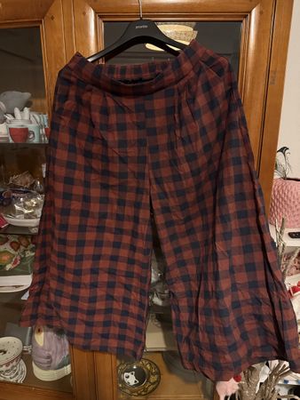 Pantaloni a quadri rossi e blu, taglia comoda autunno