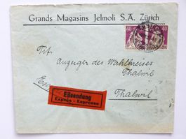 Expr.Brief Grands Magasins JELMOLI ZÜRICH, 3.IX.25 > THALWIL
