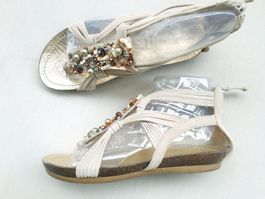SANDALE APEPAZZO 40 BEIGE LEDER PAILETTEN STEINE SCHUHE TOP