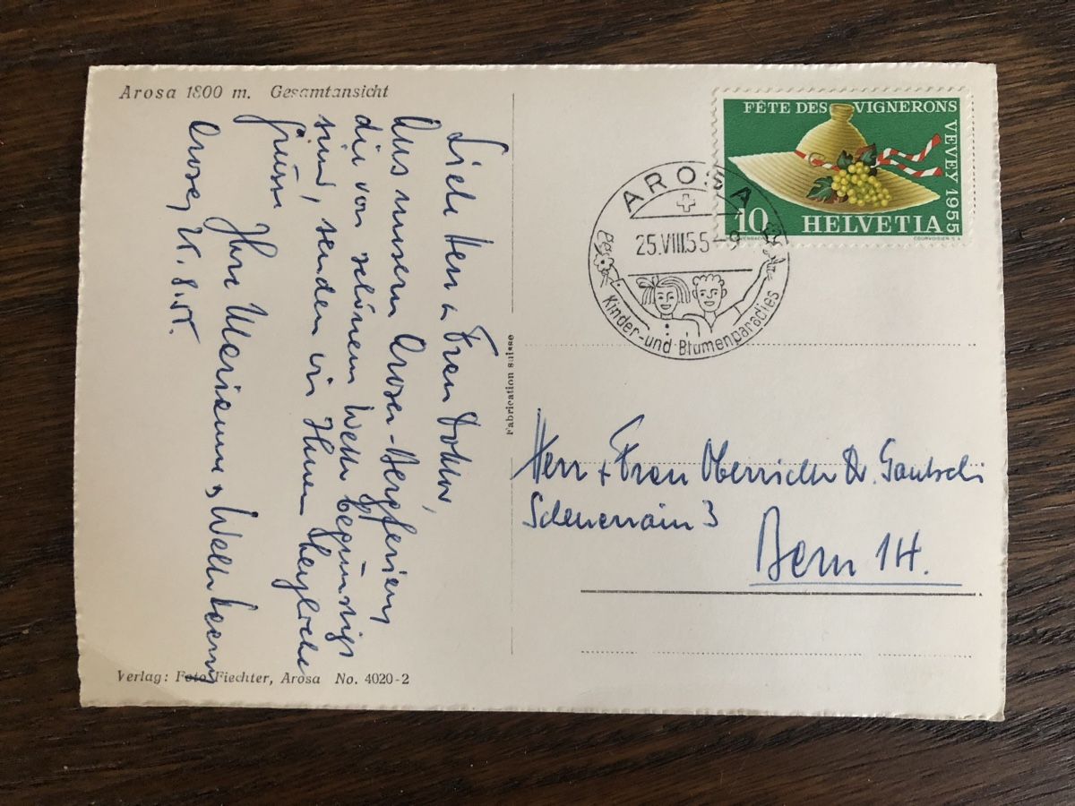 Cartoline postali: alte Ansichtskarte AROSA mit Werbestempel 1955 – Usato da Lufingen venduto da Rac0 1