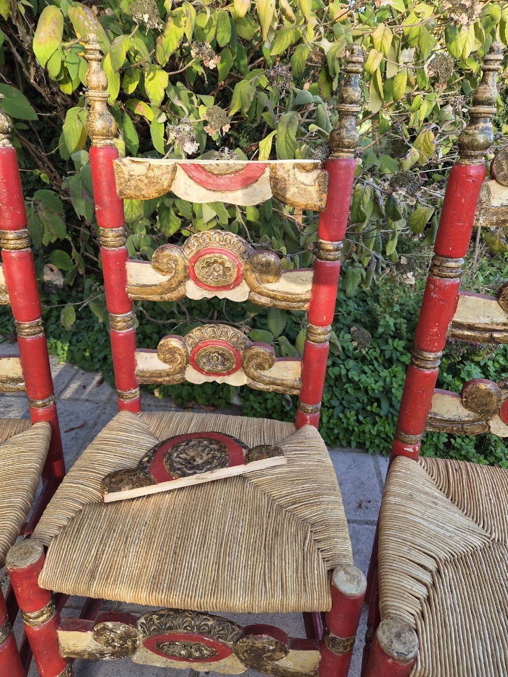 Seltenes Set von 4 antiken Barockstühlen - Rot & Gold (D'occasion) à ...