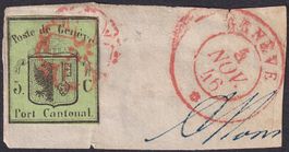 1846: KLEINER ADLER Nr.5 fehlerfrei auf Briefstück +Attest