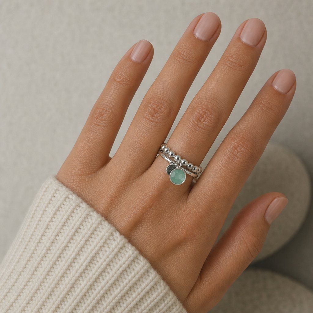 Olga Ribler Anelli: Edelstahl & Silber Chalzedone Ring SET Ringgrösse 60 – Nuovo (secondo la descrizione) da Luzern venduto da Schmuckoutlet 7