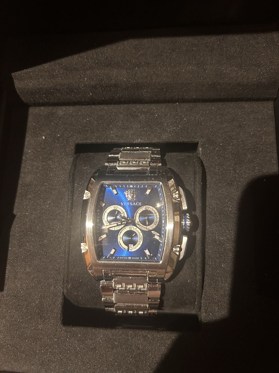 Versace Orologi: Versace Dominus - Chronograph - Silver - Coloured/Blue Watch – Usato da Uetendorf venduto da moulin-wuethrich