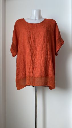 Maglietta arancione in lino con pizzo - Taglia unica - Estat