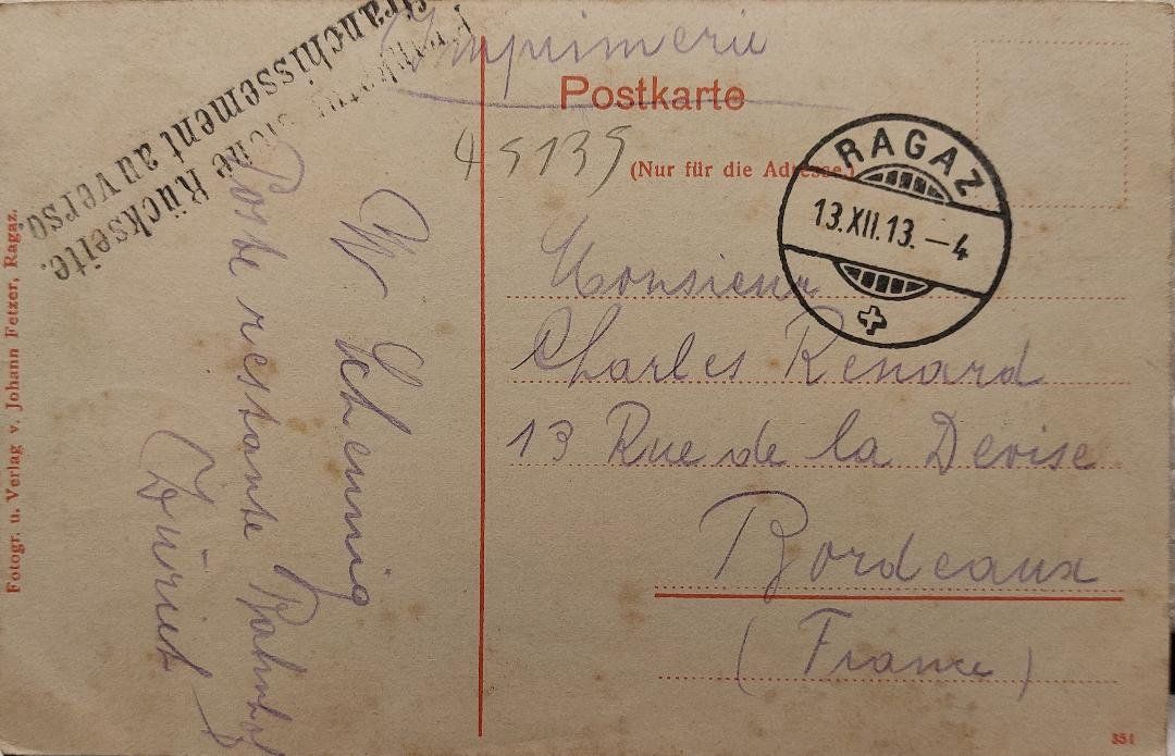Cartoline postali: BAD PFÄFERS - Im Weg - 1913 – Usato da Delémont venduto da Domdom1 1