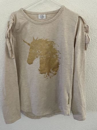 Hust&Claire Shirt, Gr. 134/9J, Langarm, Einhorn, Beige