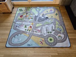 Kinderspielteppich Strassenmotiv bunt gebrauchter Zustand