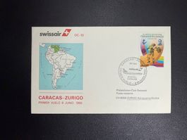 Swissair Erstflugbrief Caracas-Zürich 1985