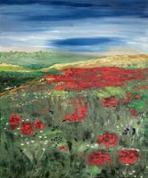 Handgemaltes Landschaftsbild: Mohnblumenfeld