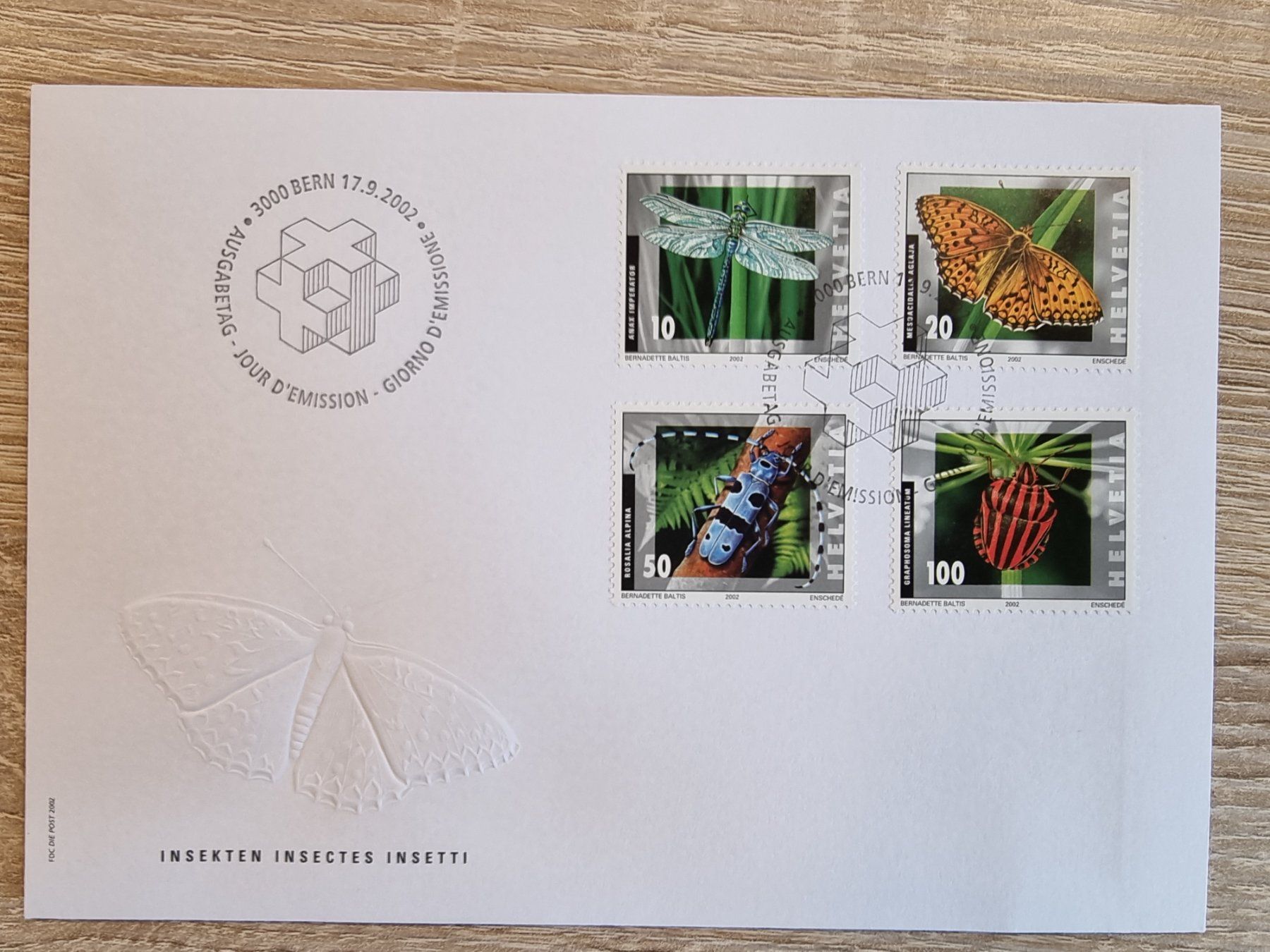 Tutti i francobolli: 9 CH-FDC Insekten - 4er Blocks - Einzel + Satz 2002 - ET – Usato da Buchen venduto da Jonny58 1