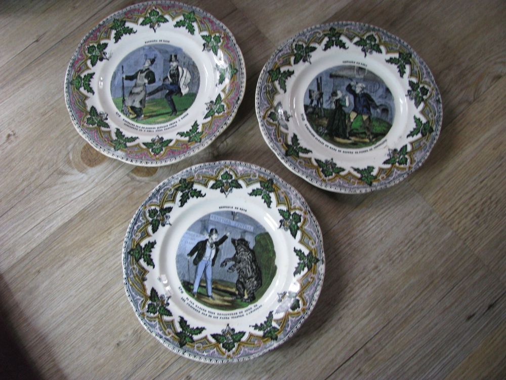 Assiettes Faïence Fine De Montereau - Scènes Mythologie Grecque, 3 Pièces, Occasion