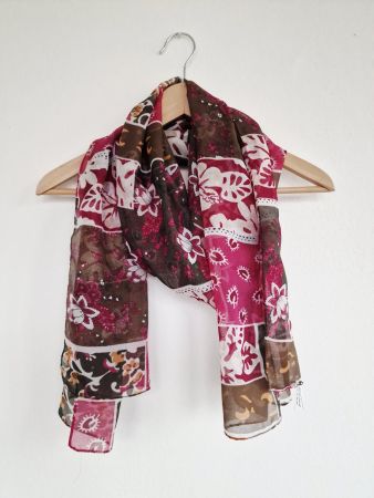 Damen Foulard Feliciani ca. 57cm x 180cm Lila Braun Weiss