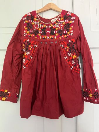 SOEUR Paris Boho Bluse Gr. S – Bordeaux mit Blumen-Stickerei
