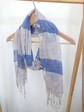 Damen Schal 45cm x 170cm Grau Blau gestreift mit Glitter